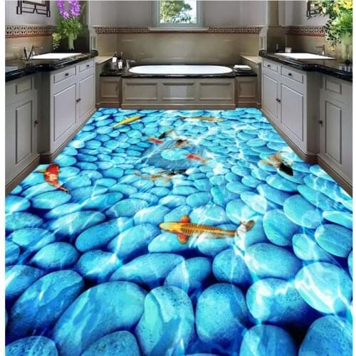 Home Decoration 3D cobblestone goldfish flooring 3d bathroom wallpaper waterproof pvc floor wallpaper