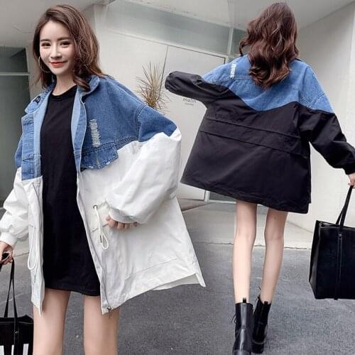 2020 Fashion The New Loose Letter Embroidery Splice Fake Two Pieces Denim Jacket Free Shipping