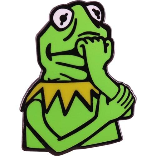Anxious Kermit enamel pin funny frog muppets brooch internet Meme pop culture badge creative shirts jackets accessory