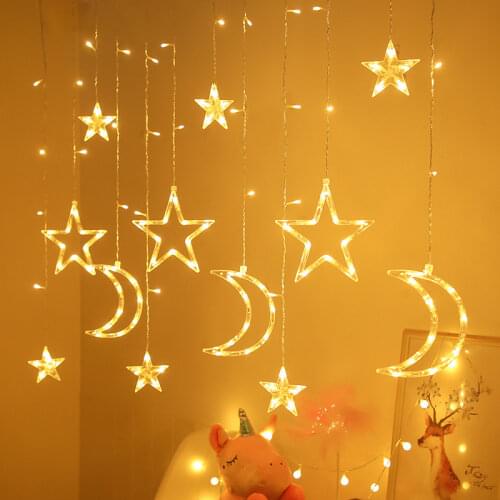 Christmas LED String Lights Moon Star LED Lights String Xmas New Year 2022 Curtain Lamp Party Decorations For Home Kids Bedroom