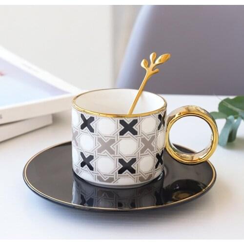 Nordic Ins geometry trace gold coffee cup dish light luxury ceramic restaurant mug