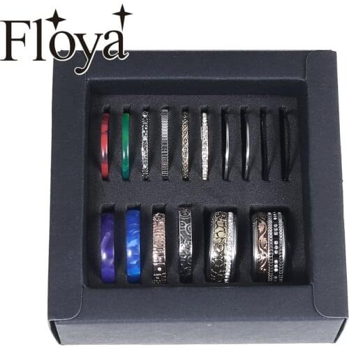 Floya Bohemian Retro Crystal Hollow Ring Women Stackable Wedding Band Titanium Stainless Steel Rings Set Anniversary Gift