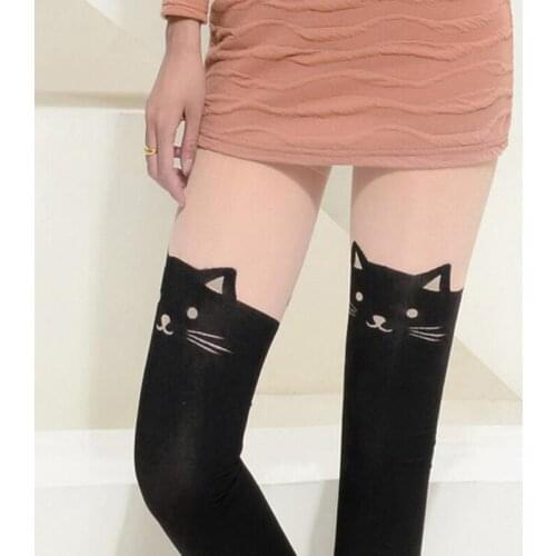 YSDNCHI Women Tights Thin Pantyhose Spring Summer Tights New Print Black Pantyhose Eiffel Tower Tail Patchwork Totoro Tattoo