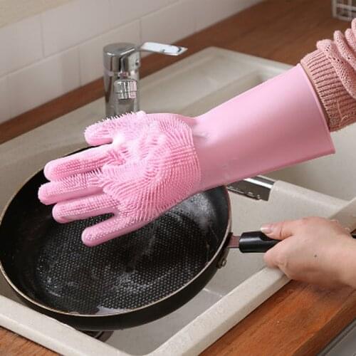 Magic Silicone Dishwashing Scrubber Dish Washing Sponge Rubber Scrub Gloves Kitchen Cleaning