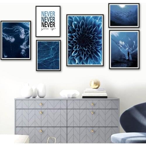 Jellyfish Dahlia Fish Undersea Landscape Wall Art Canvas Painting Nordic Posters And Prints Wall Pictures For Living Room Decor