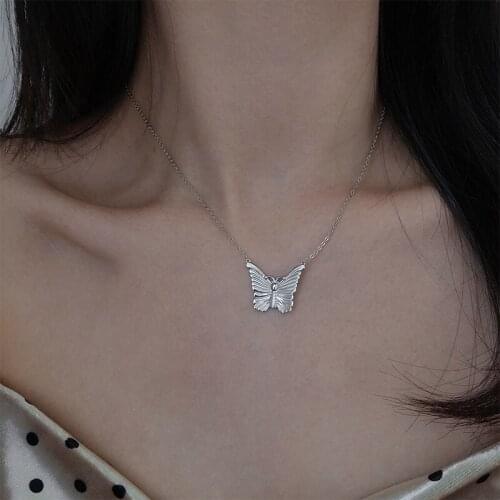 ModaOne Vintage Butterfly Thai Silver Color Handmade Clavicle Chain Necklace For Women Luxury Simple Fashion Sweater Jewelry