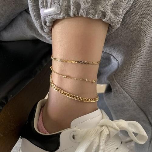 Fashion Metal Geometric Anklets Womens Hiphop/Rock Flat Snake Bone Hollow Out Multilayer Alloy Anklets Jewelry for Girls