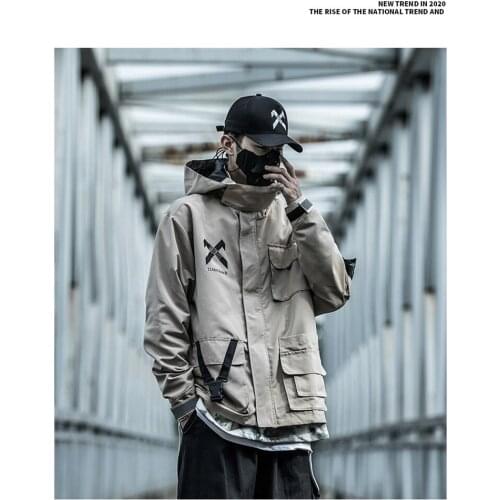 Men Reflective Cargo Jackets Streetwear Fashion Adult Function Pullover Harajuku Multi-Pocket Hoody Windbreaker Coats Hot Sale
