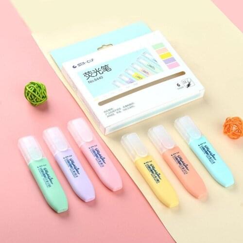 6pcs/box Creative Erasable Color Highlighter Pen Set Water Based Marker Pen Oblique Head Marker Pen Student Kawaii Stationery