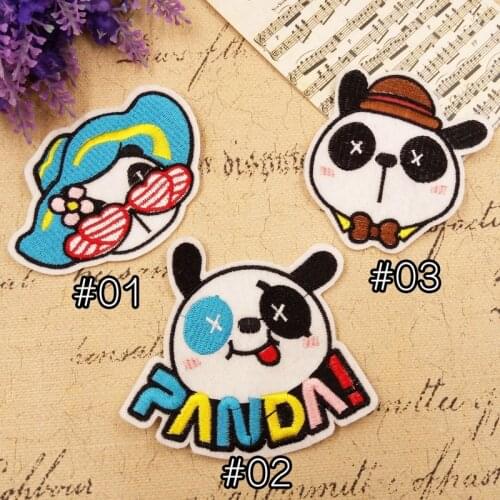 50pcs/Lot Panda Embroidery Patches Letters Clothing Decoration Accessories Diy Iron Heat Transfer Applique Iron on Transfer