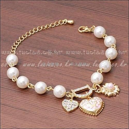 New fashion Rhinestone D Letter Pearl Love Heart Heart Flower Bracelet For Women girl Accessories jewelry wholesale