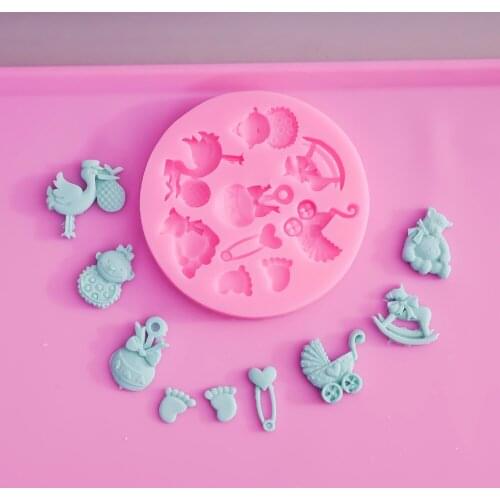 New Baby Shower Party 3d Silicone Fondant Mold For Cake Decorating Cake Sugar Craft Chocolate Moulds Tools