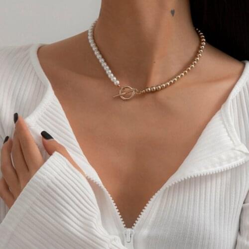 Retro Baroque Pearl Choker Necklace for Women Bohemian Asymmetric Pearl Pendant Goth Necklace 2021 Wedding Jewelry Gift