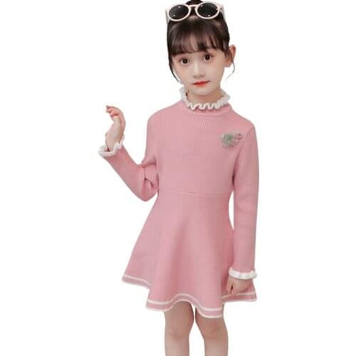 Girl Sweater Dresses Patchwork Girls Knitted Dress Kids Thick Warm Children Party Dresses Autumn Winter Girls Clothes