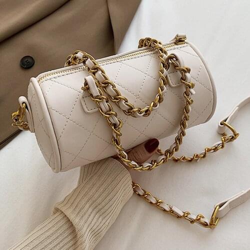 Simple PU Leather Chain Crossbody Bags Winter Trending Designer Shoulder Handbags Cylinder Shoulder Bag