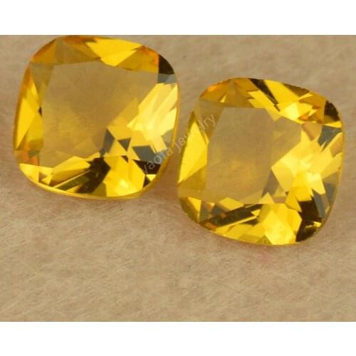 Sale 4x4~12x12mm 5A Golden Yellow Color Cushion Shape Princess Cut Stone Loose Synthetic Glass Beads Lab Grown Gems For Jewelry