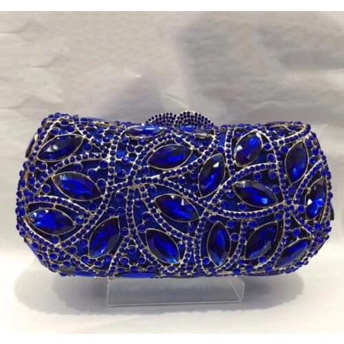 Luxury Silver Metal Big Blue Rhinestone Purses New Fashion Phone Diamond Messenger Handbag Elegant Women Evening Clutches
