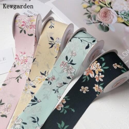 Kewgarden Print Flower Ribbons 1" 1-1/2" 25mm 38mm Handmade Sewing Tape DIY Hairpin Hairbow Brooch Accessories Riband 10 Yards