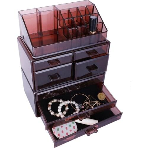 SF-1122-33 pieces/sets plastic cosmetic shelf transparent 4 small drawers and 3 large coffee color for home or office 190813209