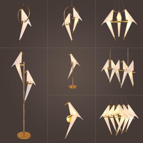Modern LED Pendant Light Creative Gold Bird Hanging Lamp Living Room Nordic Bedroom Bird Light Dining Room Paper Home Decoration
