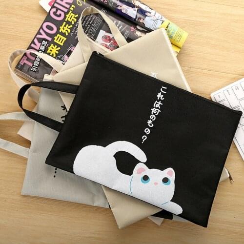 1 Pcs Cute Cartoon Cat Zipper Document Bag Kawaii Student Oxford Cloth Storage Bag Supplies Escolar Portable File Papelaria