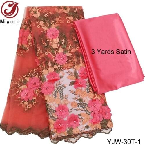 Bridal french lace fabric beaded african tulle lace fabric 5 yards per lot net lace fabric for dress YJW-30