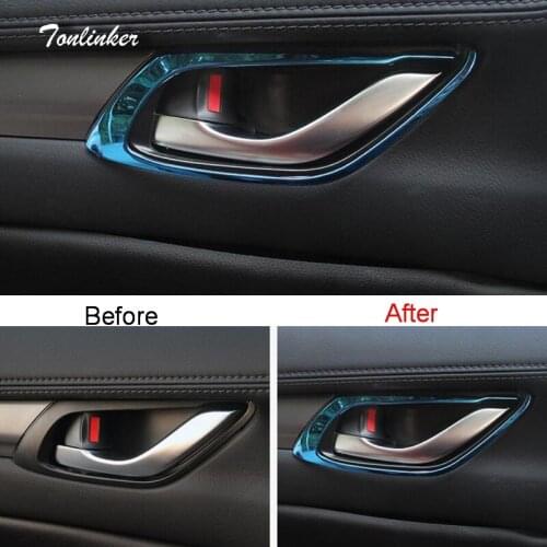 Tonlinker Cover Case Sticker for MAZDA CX5 2017-18 Car Styling 4pcs ABS/Stainless steel Door Inner Handle Cover case stickers