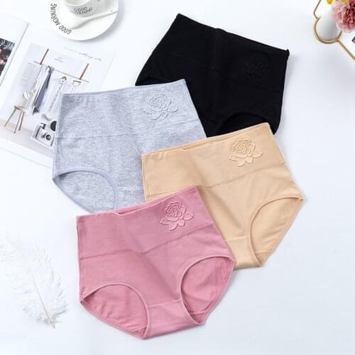 Cotton womens panties elastic soft large size XXXL Embossed ROSE Ladies underwear Breathable sexy High waist briefs