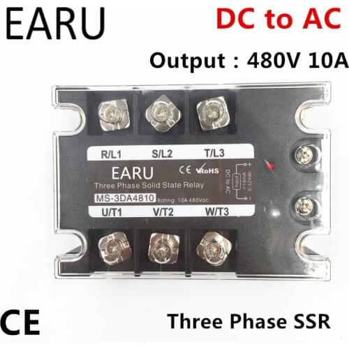 TSR-10DA SSR-10DA Three Phase Solid State Relay DC 5-32V Input Control AC 90~480V Output Load 10A 3 Phase SSR High Power DA4810