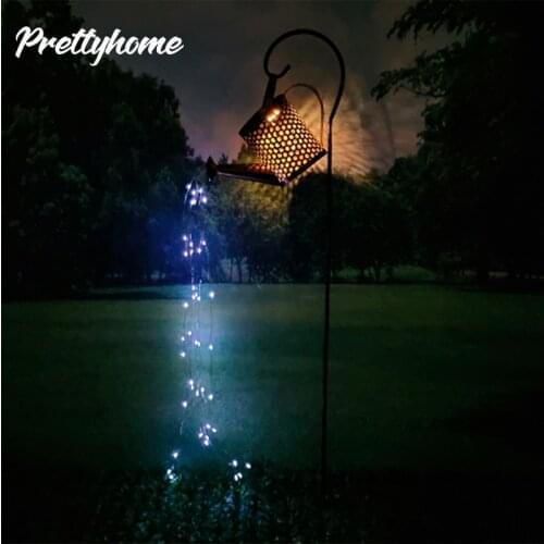 Outdoor Solar Watering Can Ornament Lamp Garden Art Light Decoration Hollow-out Iron Shower LED Solar Lights String Garden Decor