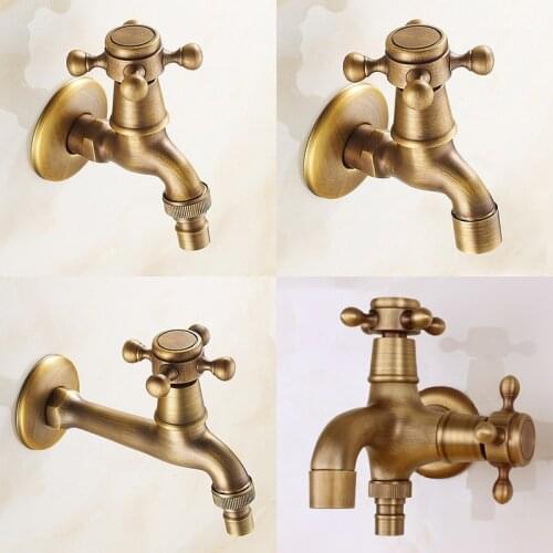 Vidric Antique Brass Wall Mount Single Faucet Bathroom Accessories Outdoor Sinks for Gardening Tap Decorative Washing Machine Bi