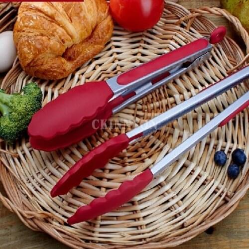 200Pcs/Lot High Quality Silicone Salad Serving Kitchen Cooking Accessories Handle Clamp Family Outdoor Bbq Tongs