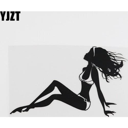 YJZT 16.9CMX10.1CM Sexy Woman Beach Relax Sun Tanning Decal Vinyl Car Sticker Black/Silver 8A-0442