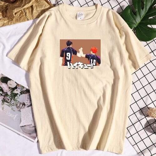Cotton Hinata Kageyama Funny T-shirts Men Loose O-Neck Clothes Casual Tshirt Vintage Print Man T-shirt