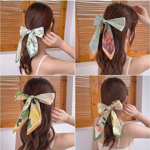 2021 Long Ribbon Ponytail Hair Bands for Women Korean Fashion Printing Scarves Headband Girl Hair Accessories Summer Headdress