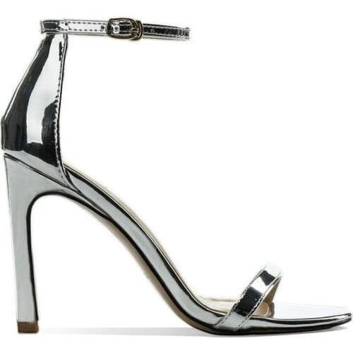 2020 Summer Silver Leather Women Sandals Slingback High Heels Women Sandals Luxury Brand Metal Design Women Sandals