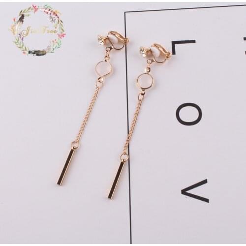 JIOFREE Korea Style long Cubic zirconia geometry elegant Clip on Earrings Non Piercing for Women Party Wedding Elegant Accessory