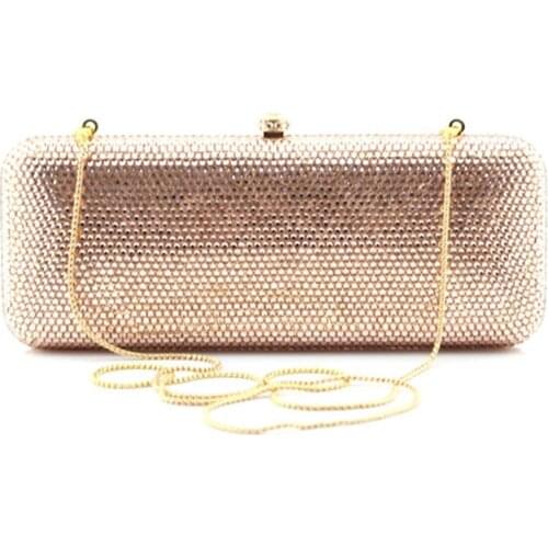 Women champagne Crystal Evening Bags Metal Hardcase Box crystal wallet Minaudiere Wedding Party Handbag night Purse for lady