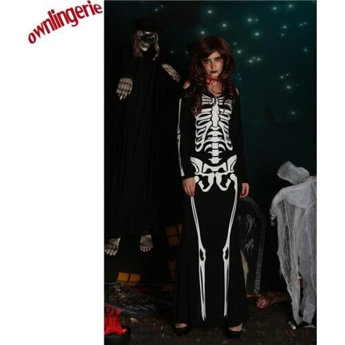 Sexy Skeleton Costume Halloween Skeleton Long Gown Uniform Printed Harror Zombie Suit Party Cosplay Set For Women Carnival Party