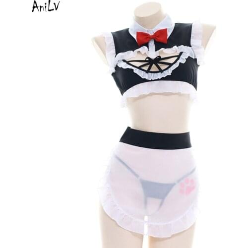 AniLV Summer Kawaii Girl Cute Cat Paw Maid Bikini Swimsuit Costume Beach Anime Lolita Swimwear Pool Party Cosplay