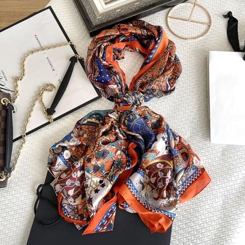 2021 Women Silk Winter Scarf Luxury Design Print Lady Beach Shawl Scarves Fashion Smooth Foulard Female Hijab