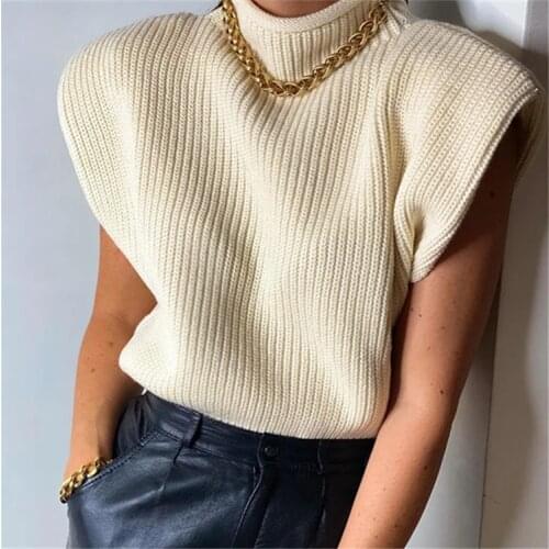 Women knitted sweater turtleneck vest
