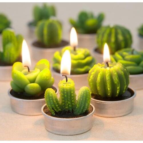 12Pcs New 3D Cactus Candles Creative Home Decoration Simulated Plants Smokeless Scented Candle Valentine Day Gift Party Ornament