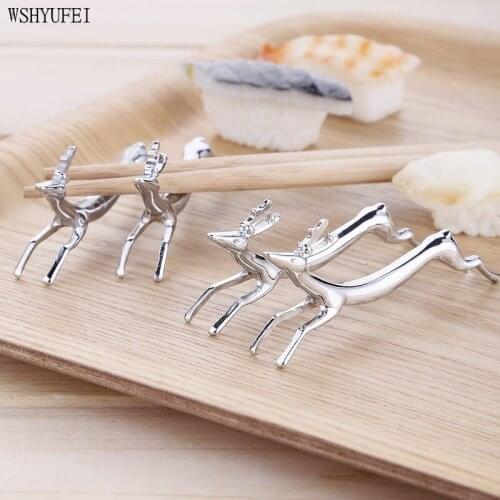 4piece Deer Chopsticks Rest Zinc Alloy Chopsticks Spoon Forks Tableware Rest Holder Rack Stand (Silver)