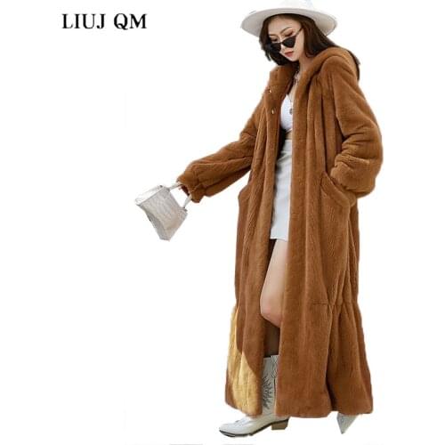 4XL 5XL Plus size Clothing Women Winter Jacket X-Long Parkas Warm Fluffy Faux Fur Coat Hooded Korean Fashion 2021Overcoat Female