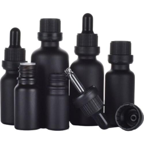 5ML~100ML Glass Dropper Bottle Matte Black Cosmetic Essential Oil Dropper Bottle Medicine Refillable Bottle With Plug 15pcs
