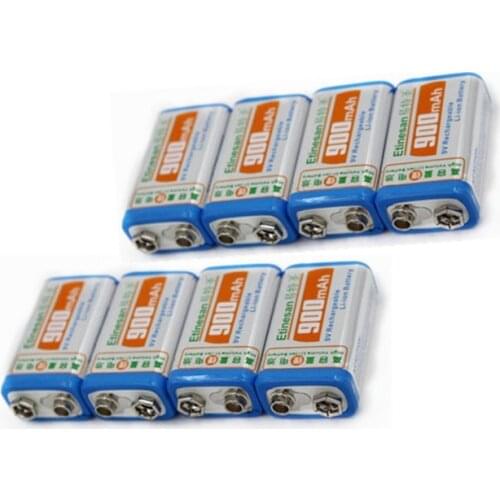 8PCS/lot ETINESAN 9v SUPER BIG 900mAh li-ion lithium Rechargeable 9Volt Battery Manufacturers warranty
