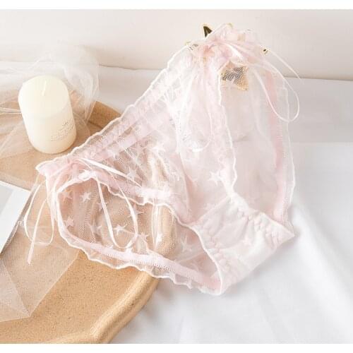 Anewmorn Star Sweet Girl Japanese Fairy Panties Mesh Breathable Sexy Low Waist Lace Comfortable Underwear Cotton Crotch Briefs