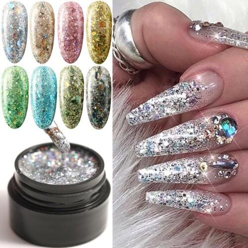 Glitter Gel Polish Super Shining Platinum Paint Nail Gel Varnish Semi Permanent Nail Art Led Gel Polish Glitter Gel Polish 5ml