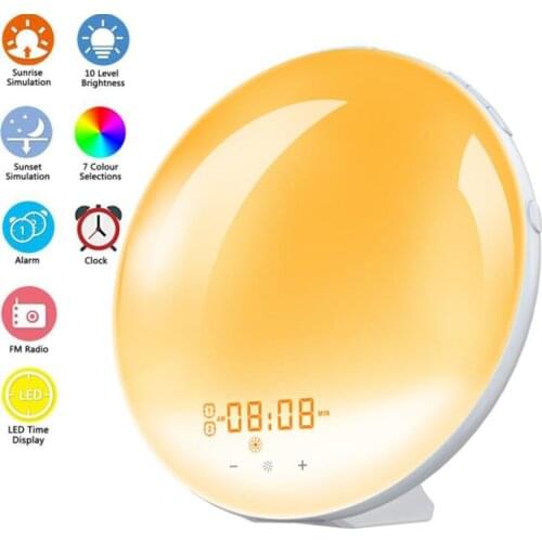 Sunrise Alarm Clock - Digital LED Clock with 6 Color Switch and FM Radio for Bedroom, Multiple Nature Sounds with Snooze